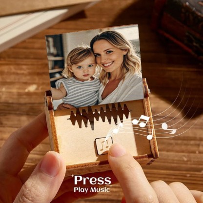 Mother's Day Gift Custom Digital Music Box Any song Tune or Voice Personalized Wooden Photo Music Box with Text