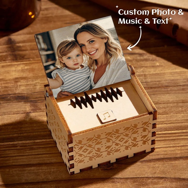 Mother's Day Gift Custom Digital Music Box Any song Tune or Voice Personalized Wooden Photo Music Box with Text
