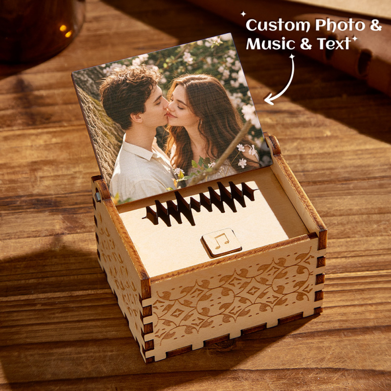 Custom Digital Music Box Any song Tune or Voice Personalized Wooden Photo Music Box with Text Anniversary Gifts