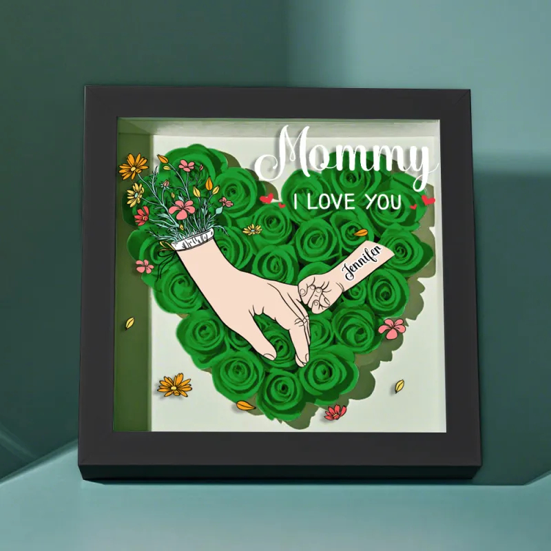 Custom Family Love Blooms Forever Personalized Mom & Grandma Flower Shadow Box with Names Mother's Day Gifts