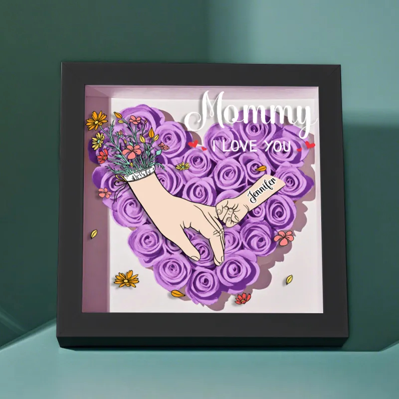 Custom Family Love Blooms Forever Personalized Mom & Grandma Flower Shadow Box with Names Mother's Day Gifts