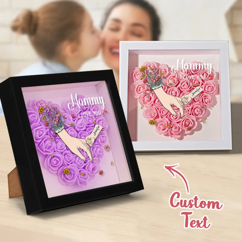 Custom Family Love Blooms Forever Personalized Mom & Grandma Flower Shadow Box with Names Mother's Day Gifts