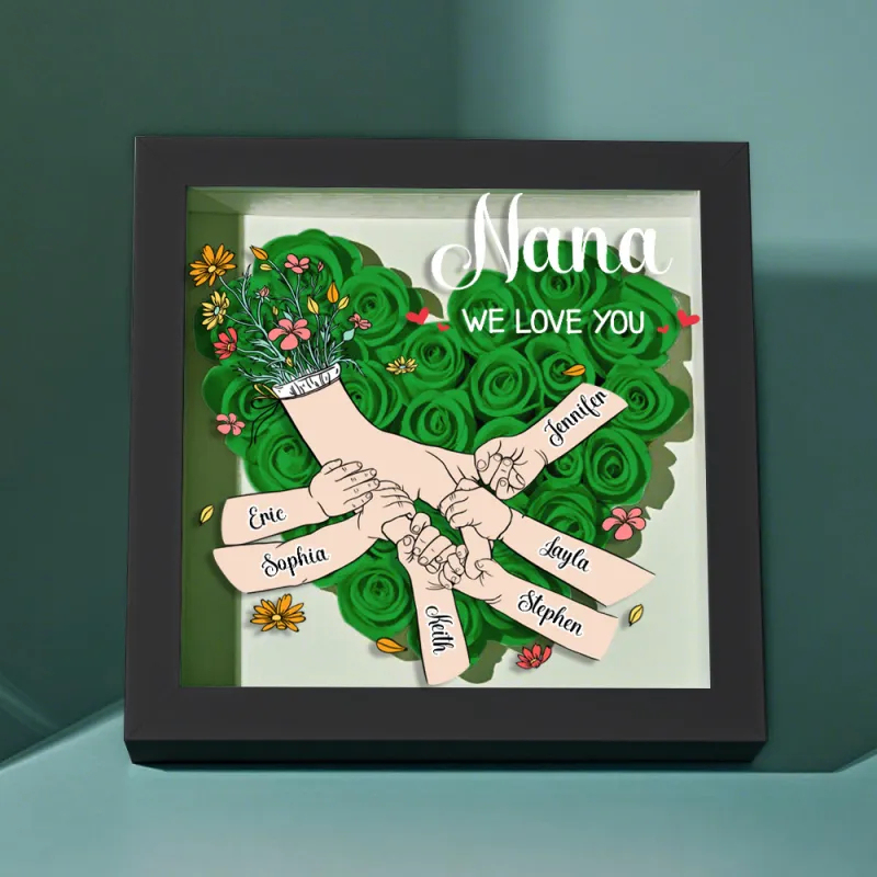 Custom Family Love Blooms Forever Personalized Mom & Grandma Flower Shadow Box with Names Mother's Day Gifts