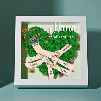 Custom Family Love Blooms Forever Personalized Mom & Grandma Flower Shadow Box with Names Mother's Day Gifts