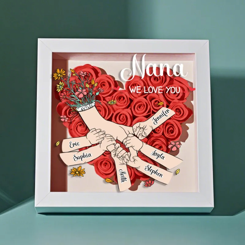 Custom Family Love Blooms Forever Personalized Mom & Grandma Flower Shadow Box with Names Mother's Day Gifts