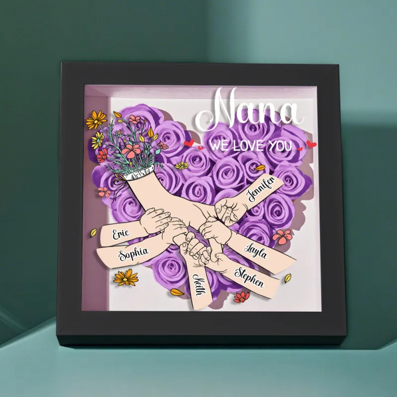 Custom Family Love Blooms Forever Personalized Mom & Grandma Flower Shadow Box with Names Mother's Day Gifts