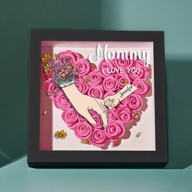Custom Family Love Blooms Forever Personalized Mom & Grandma Flower Shadow Box with Names Mother's Day Gifts