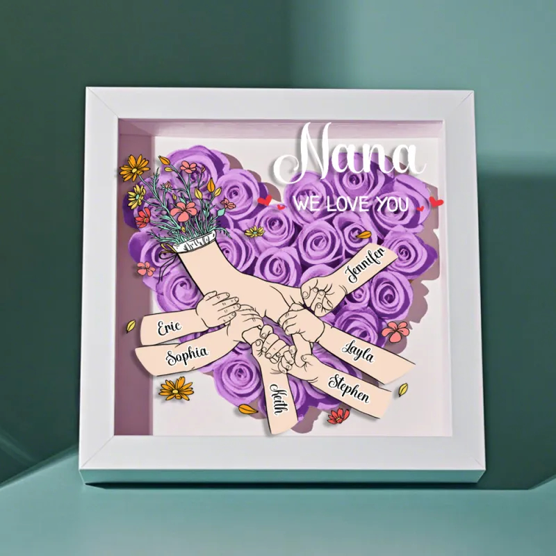 Custom Family Love Blooms Forever Personalized Mom & Grandma Flower Shadow Box with Names Mother's Day Gifts