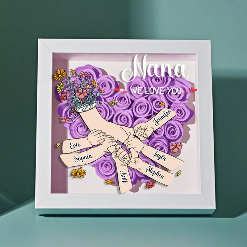 Custom Family Love Blooms Forever Personalized Mom & Grandma Flower Shadow Box with Names Mother's Day Gifts