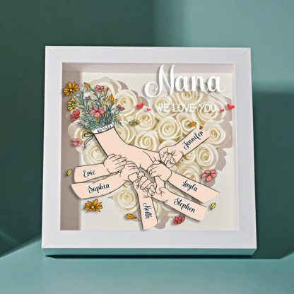 Custom Family Love Blooms Forever Personalized Mom & Grandma Flower Shadow Box with Names Mother's Day Gifts