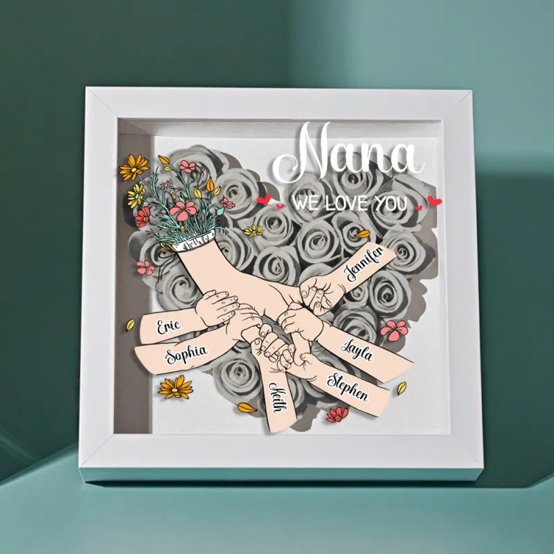 Custom Family Love Blooms Forever Personalized Mom & Grandma Flower Shadow Box with Names Mother's Day Gifts