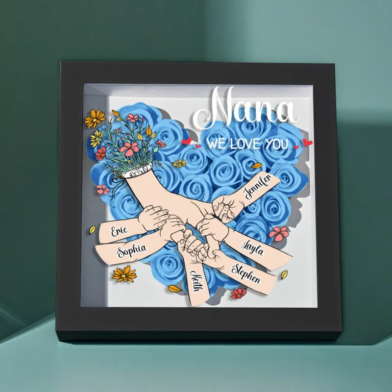 Custom Family Love Blooms Forever Personalized Mom & Grandma Flower Shadow Box with Names Mother's Day Gifts