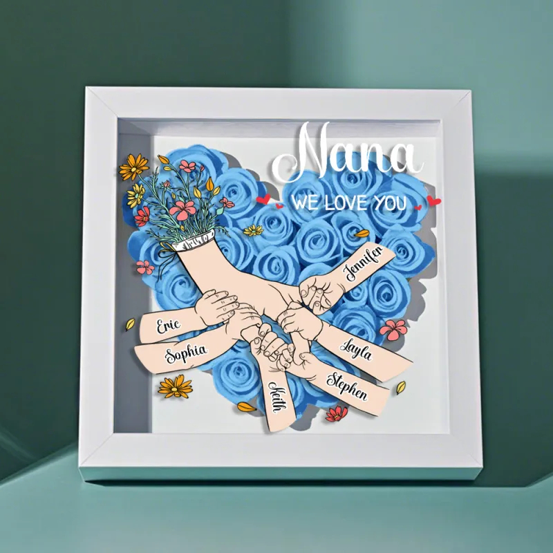 Custom Family Love Blooms Forever Personalized Mom & Grandma Flower Shadow Box with Names Mother's Day Gifts