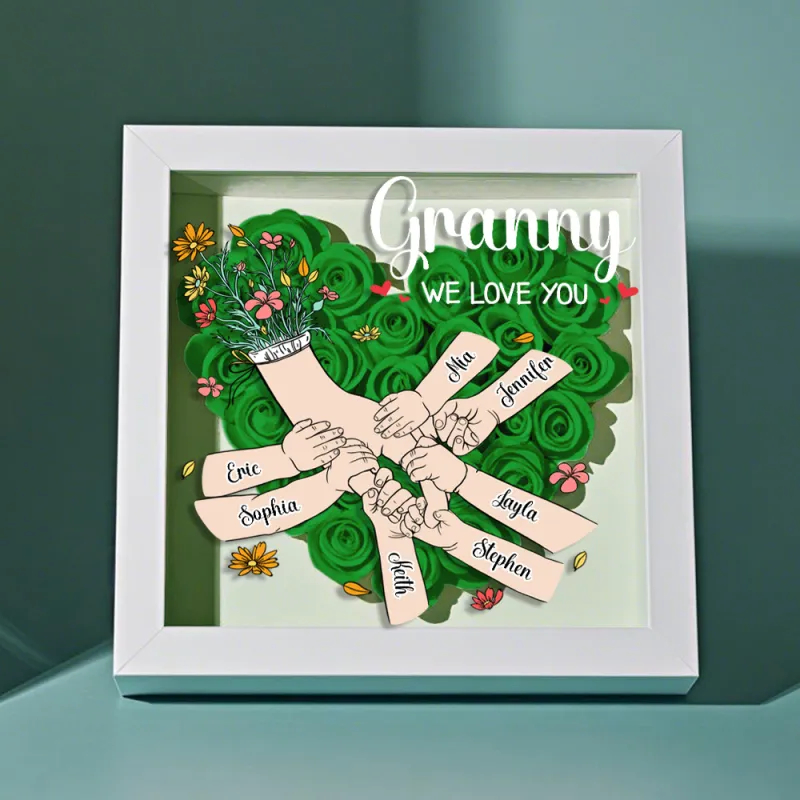 Custom Family Love Blooms Forever Personalized Mom & Grandma Flower Shadow Box with Names Mother's Day Gifts