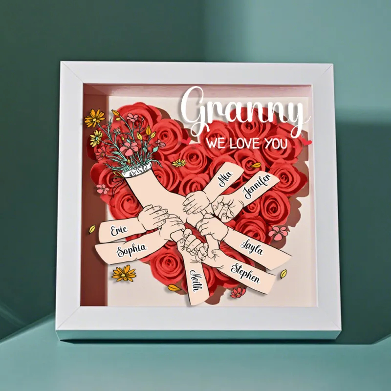 Custom Family Love Blooms Forever Personalized Mom & Grandma Flower Shadow Box with Names Mother's Day Gifts