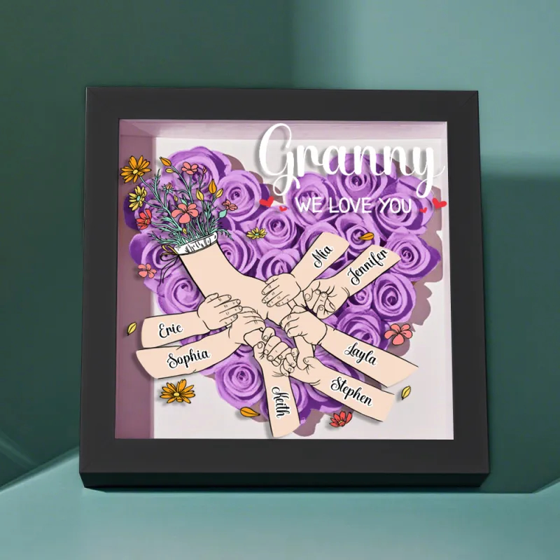 Custom Family Love Blooms Forever Personalized Mom & Grandma Flower Shadow Box with Names Mother's Day Gifts