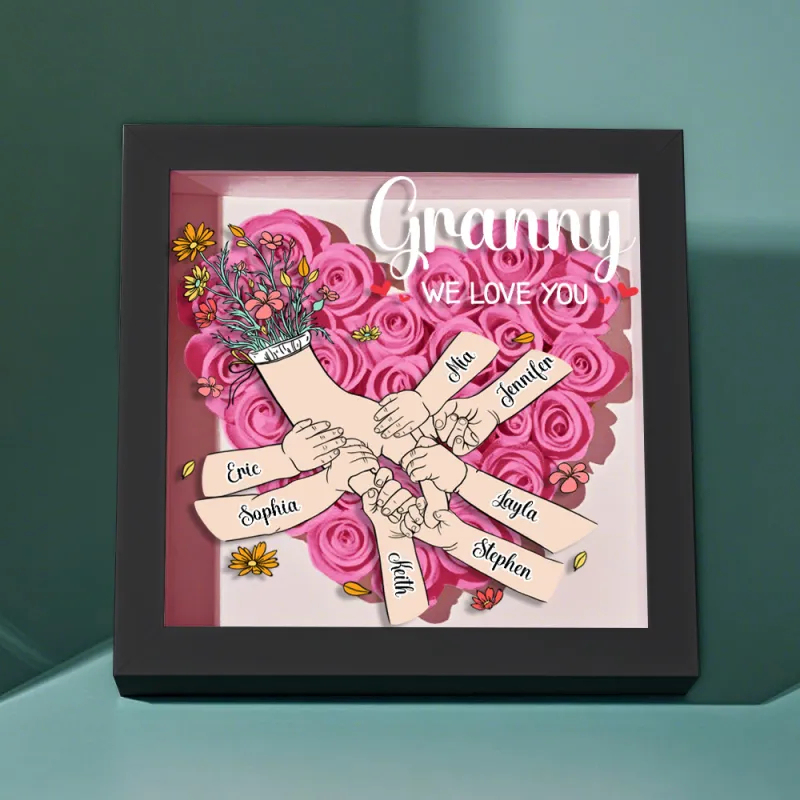Custom Family Love Blooms Forever Personalized Mom & Grandma Flower Shadow Box with Names Mother's Day Gifts