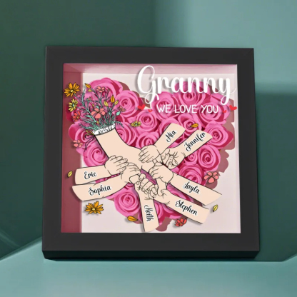 Custom Family Love Blooms Forever Personalized Mom & Grandma Flower Shadow Box with Names Mother's Day Gifts
