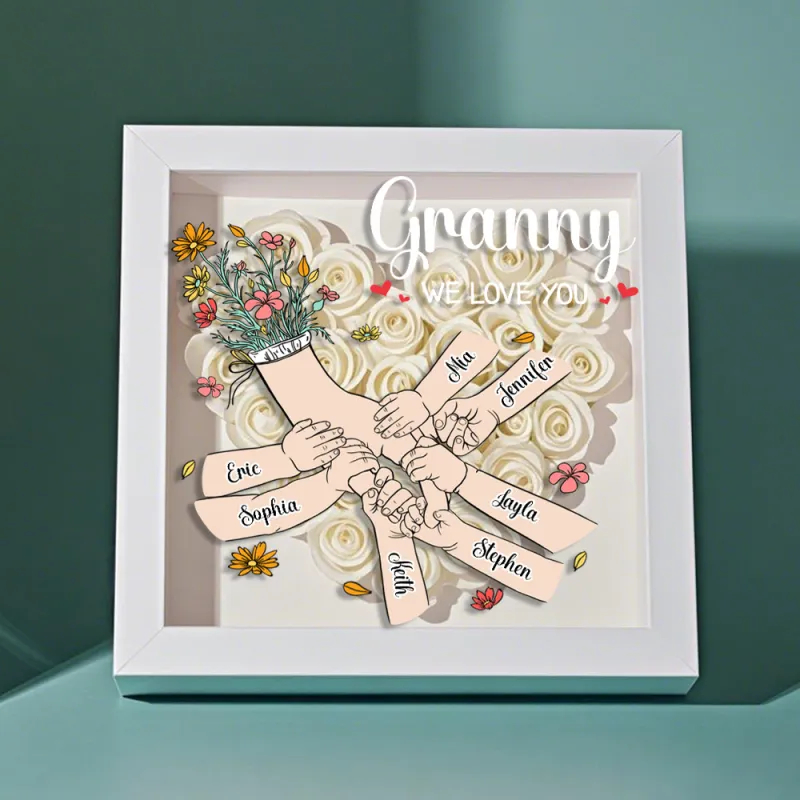 Custom Family Love Blooms Forever Personalized Mom & Grandma Flower Shadow Box with Names Mother's Day Gifts