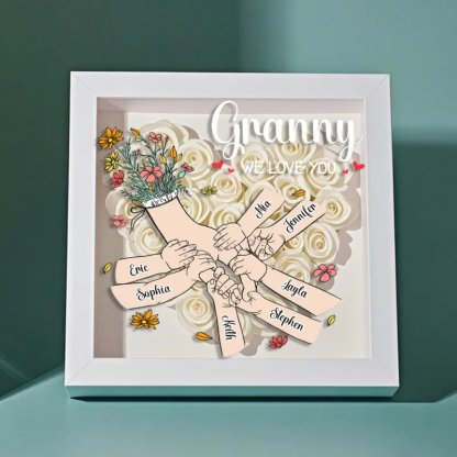 Custom Family Love Blooms Forever Personalized Mom & Grandma Flower Shadow Box with Names Mother's Day Gifts