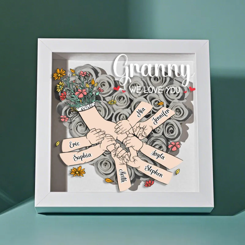 Custom Family Love Blooms Forever Personalized Mom & Grandma Flower Shadow Box with Names Mother's Day Gifts