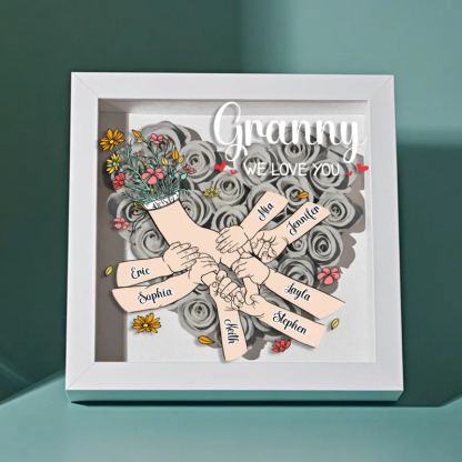 Custom Family Love Blooms Forever Personalized Mom & Grandma Flower Shadow Box with Names Mother's Day Gifts