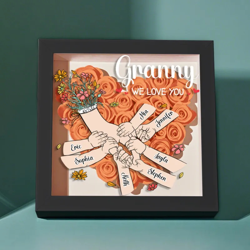 Custom Family Love Blooms Forever Personalized Mom & Grandma Flower Shadow Box with Names Mother's Day Gifts