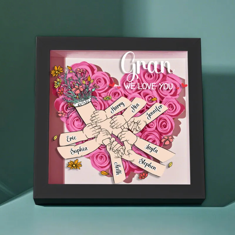 Custom Family Love Blooms Forever Personalized Mom & Grandma Flower Shadow Box with Names Mother's Day Gifts