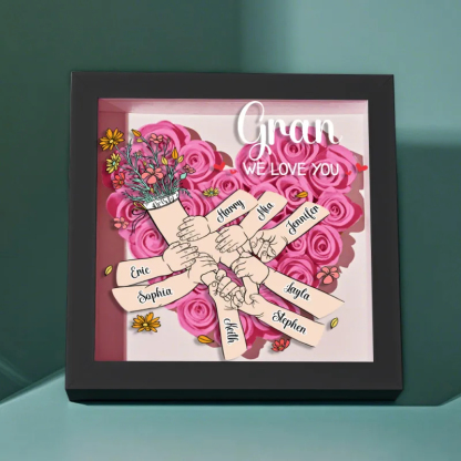 Custom Family Love Blooms Forever Personalized Mom & Grandma Flower Shadow Box with Names Mother's Day Gifts