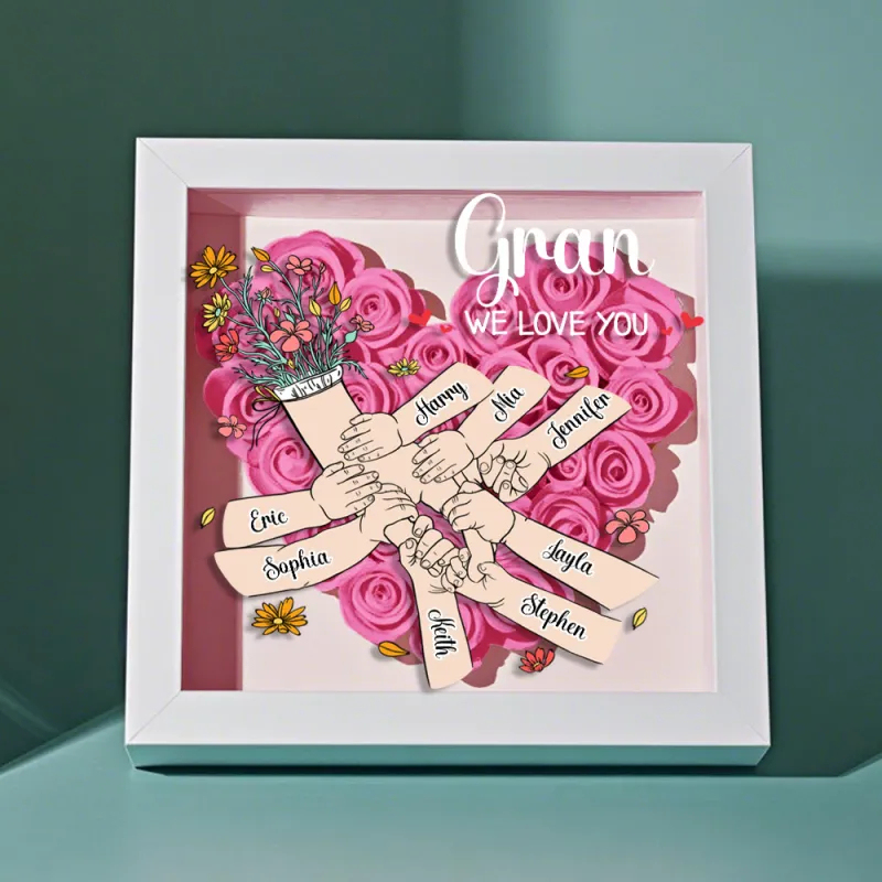 Custom Family Love Blooms Forever Personalized Mom & Grandma Flower Shadow Box with Names Mother's Day Gifts