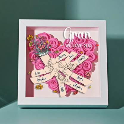 Custom Family Love Blooms Forever Personalized Mom & Grandma Flower Shadow Box with Names Mother's Day Gifts
