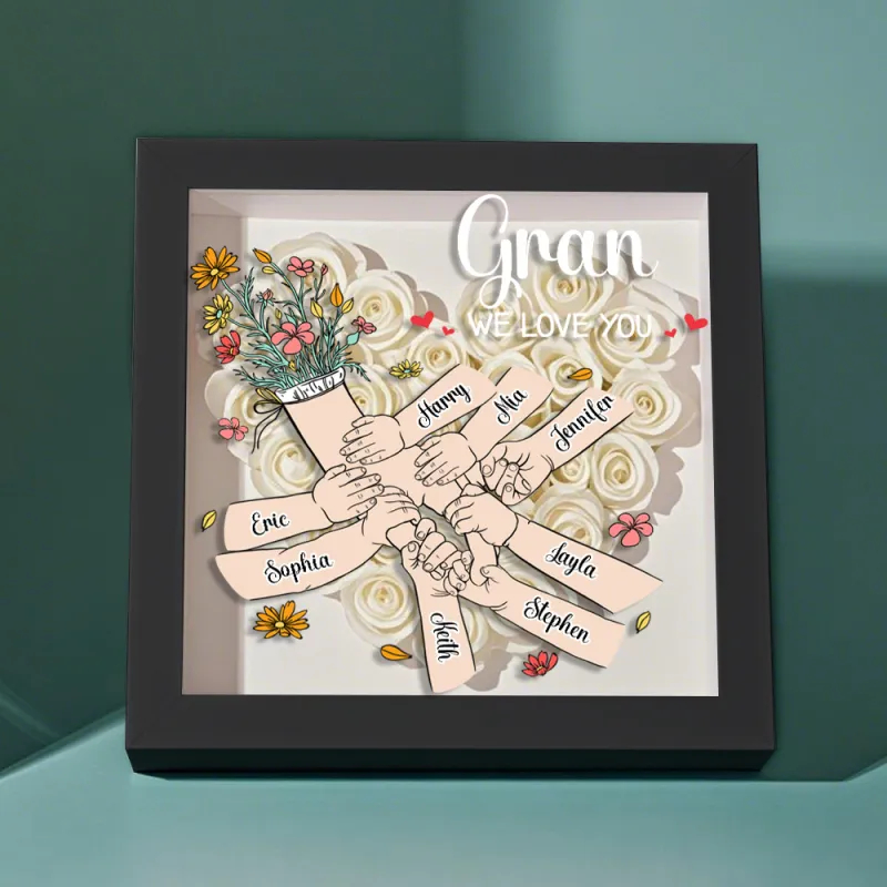 Custom Family Love Blooms Forever Personalized Mom & Grandma Flower Shadow Box with Names Mother's Day Gifts