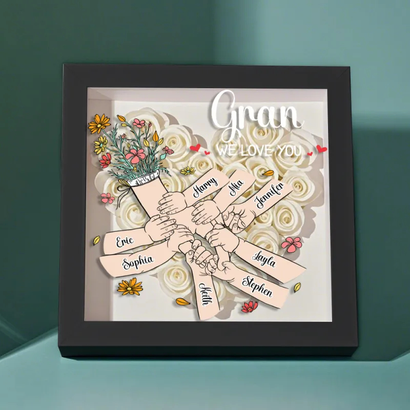 Custom Family Love Blooms Forever Personalized Mom & Grandma Flower Shadow Box with Names Mother's Day Gifts