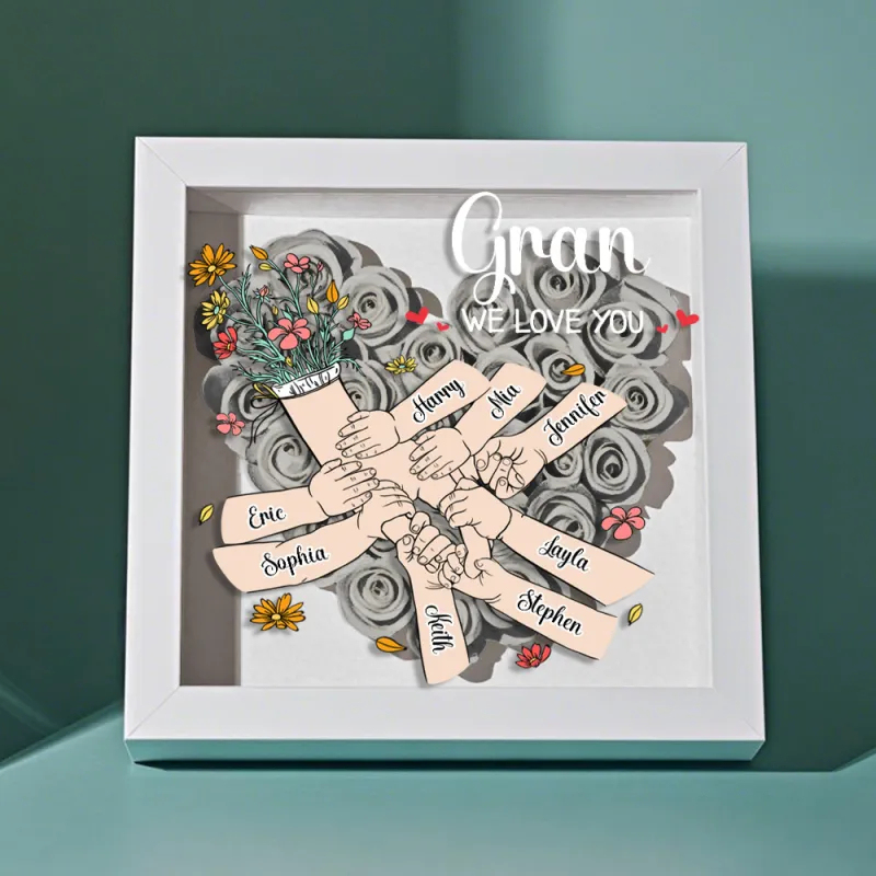 Custom Family Love Blooms Forever Personalized Mom & Grandma Flower Shadow Box with Names Mother's Day Gifts