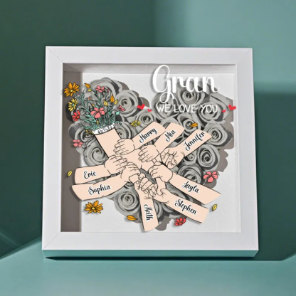 Custom Family Love Blooms Forever Personalized Mom & Grandma Flower Shadow Box with Names Mother's Day Gifts