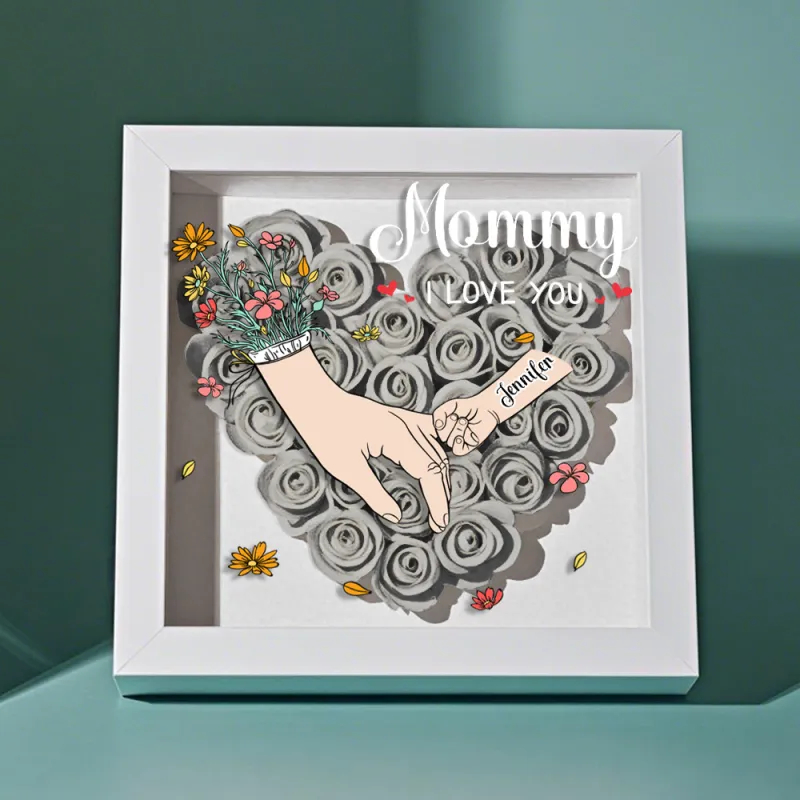 Custom Family Love Blooms Forever Personalized Mom & Grandma Flower Shadow Box with Names Mother's Day Gifts