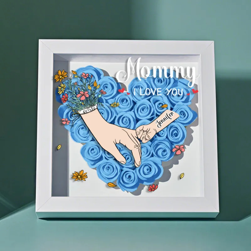 Custom Family Love Blooms Forever Personalized Mom & Grandma Flower Shadow Box with Names Mother's Day Gifts