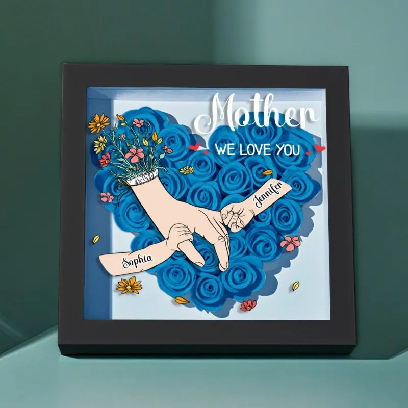 Custom Family Love Blooms Forever Personalized Mom & Grandma Flower Shadow Box with Names Mother's Day Gifts