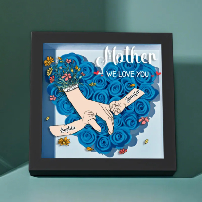 Custom Family Love Blooms Forever Personalized Mom & Grandma Flower Shadow Box with Names Mother's Day Gifts