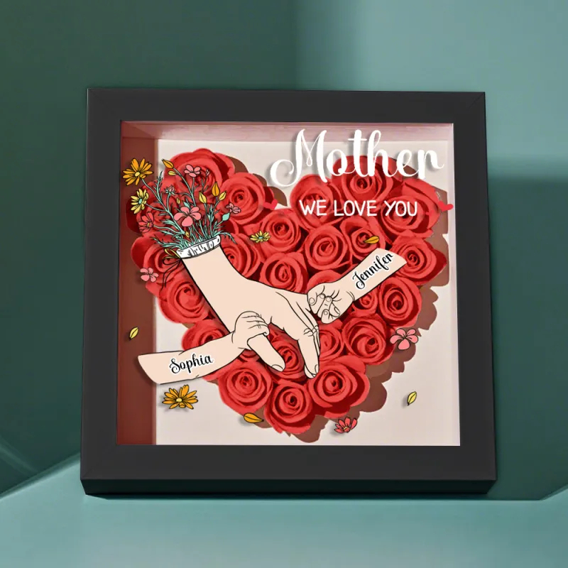 Custom Family Love Blooms Forever Personalized Mom & Grandma Flower Shadow Box with Names Mother's Day Gifts