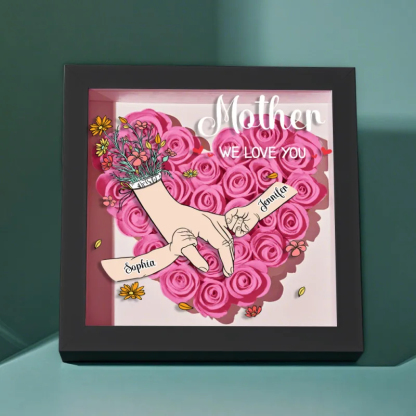 Custom Family Love Blooms Forever Personalized Mom & Grandma Flower Shadow Box with Names Mother's Day Gifts