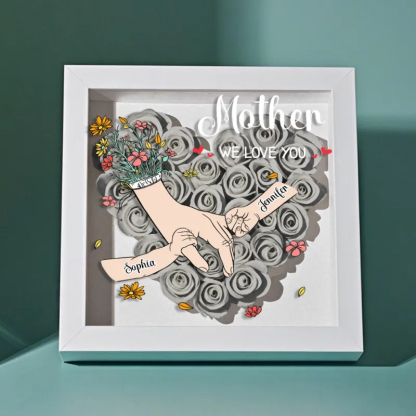 Custom Family Love Blooms Forever Personalized Mom & Grandma Flower Shadow Box with Names Mother's Day Gifts