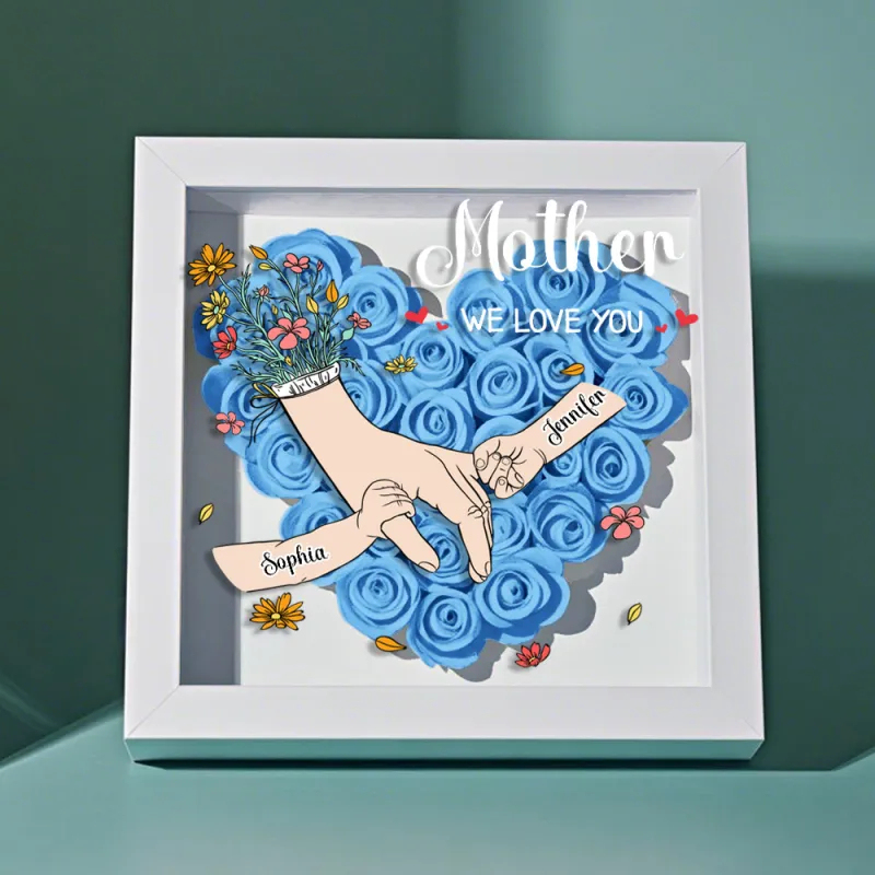 Custom Family Love Blooms Forever Personalized Mom & Grandma Flower Shadow Box with Names Mother's Day Gifts
