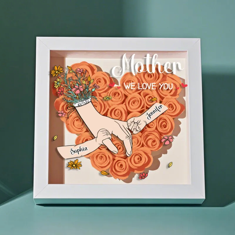 Custom Family Love Blooms Forever Personalized Mom & Grandma Flower Shadow Box with Names Mother's Day Gifts