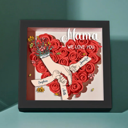 Custom Family Love Blooms Forever Personalized Mom & Grandma Flower Shadow Box with Names Mother's Day Gifts