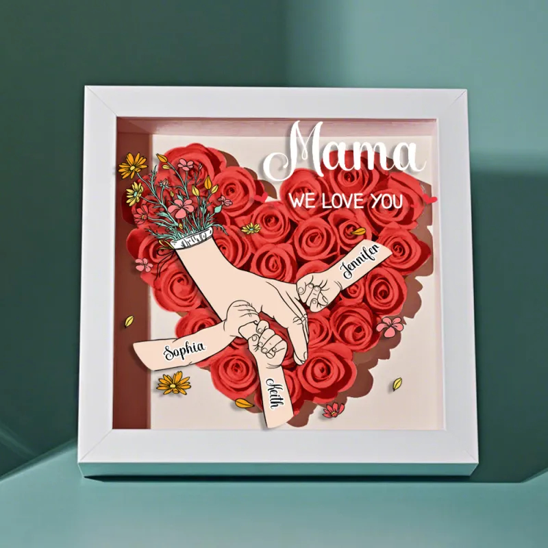 Custom Family Love Blooms Forever Personalized Mom & Grandma Flower Shadow Box with Names Mother's Day Gifts