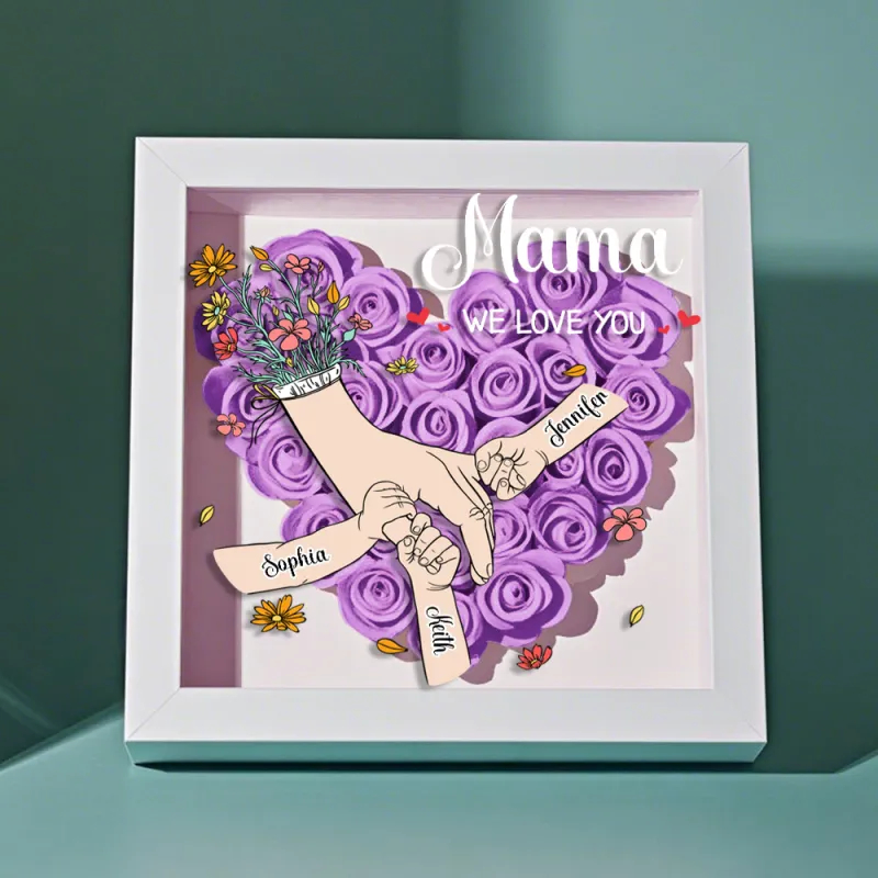 Custom Family Love Blooms Forever Personalized Mom & Grandma Flower Shadow Box with Names Mother's Day Gifts