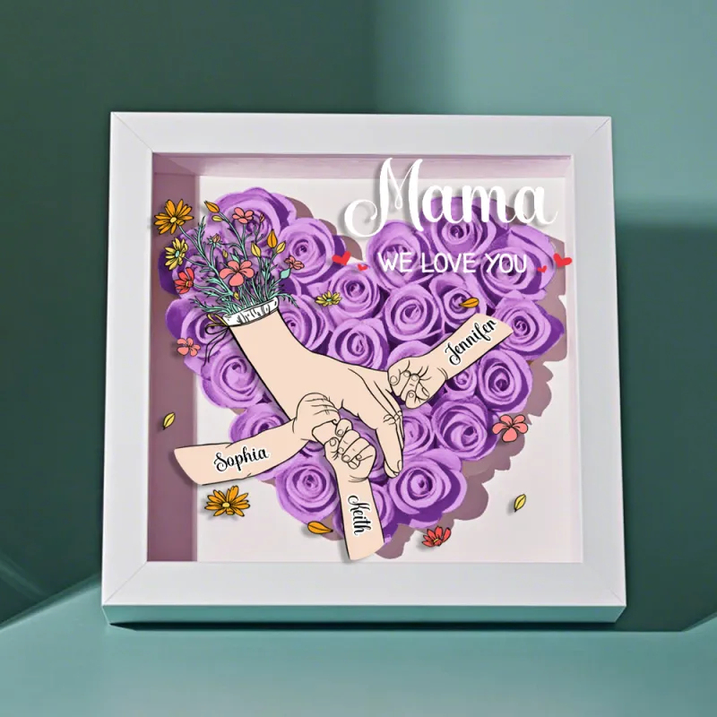 Custom Family Love Blooms Forever Personalized Mom & Grandma Flower Shadow Box with Names Mother's Day Gifts