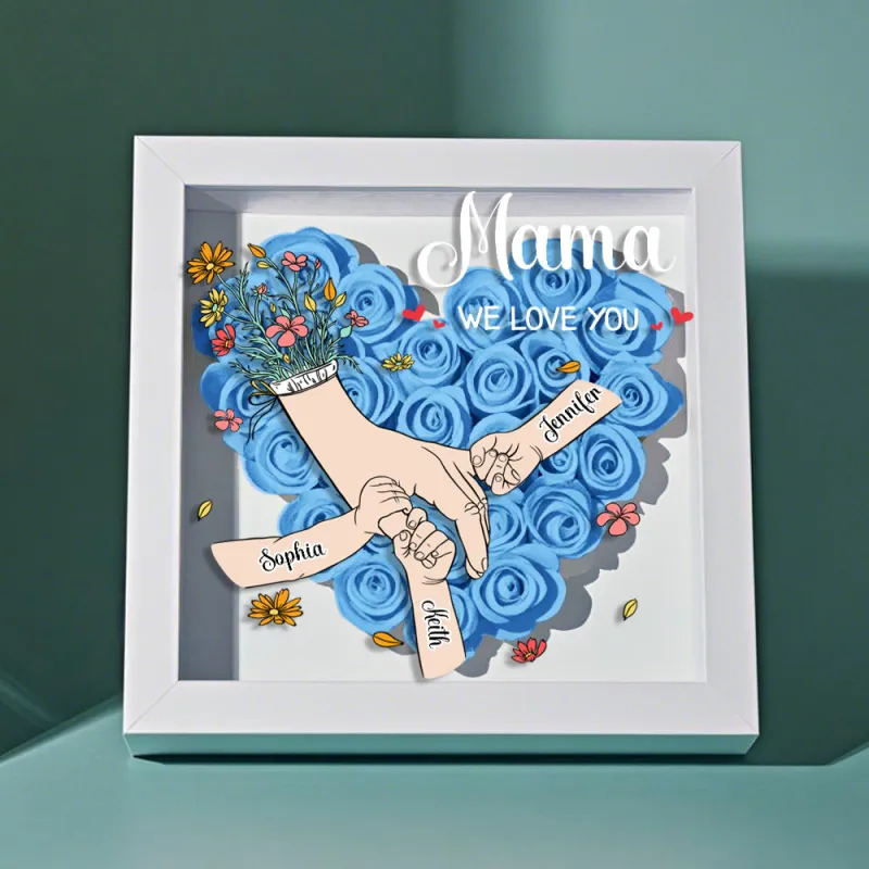Custom Family Love Blooms Forever Personalized Mom & Grandma Flower Shadow Box with Names Mother's Day Gifts