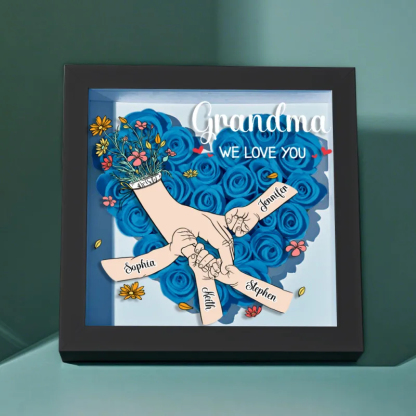 Custom Family Love Blooms Forever Personalized Mom & Grandma Flower Shadow Box with Names Mother's Day Gifts